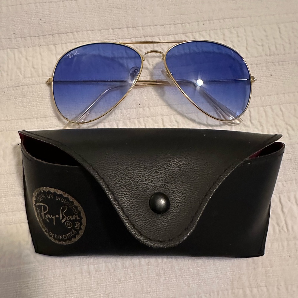 Ray-Ban Gold Frame Sunglasses with Blue Lenses